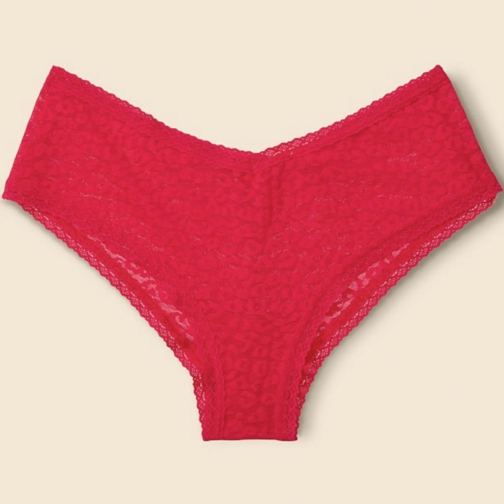 PINK Victoria's Secret Womens Large Red Pepper EVERYWHERE LACE CHEEKST - Picture 2 of 6
